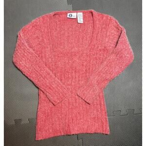 Arizona Jean Co. Womens Red Sweater V-Neck, Long Sleeve Pullover Top Vintage M